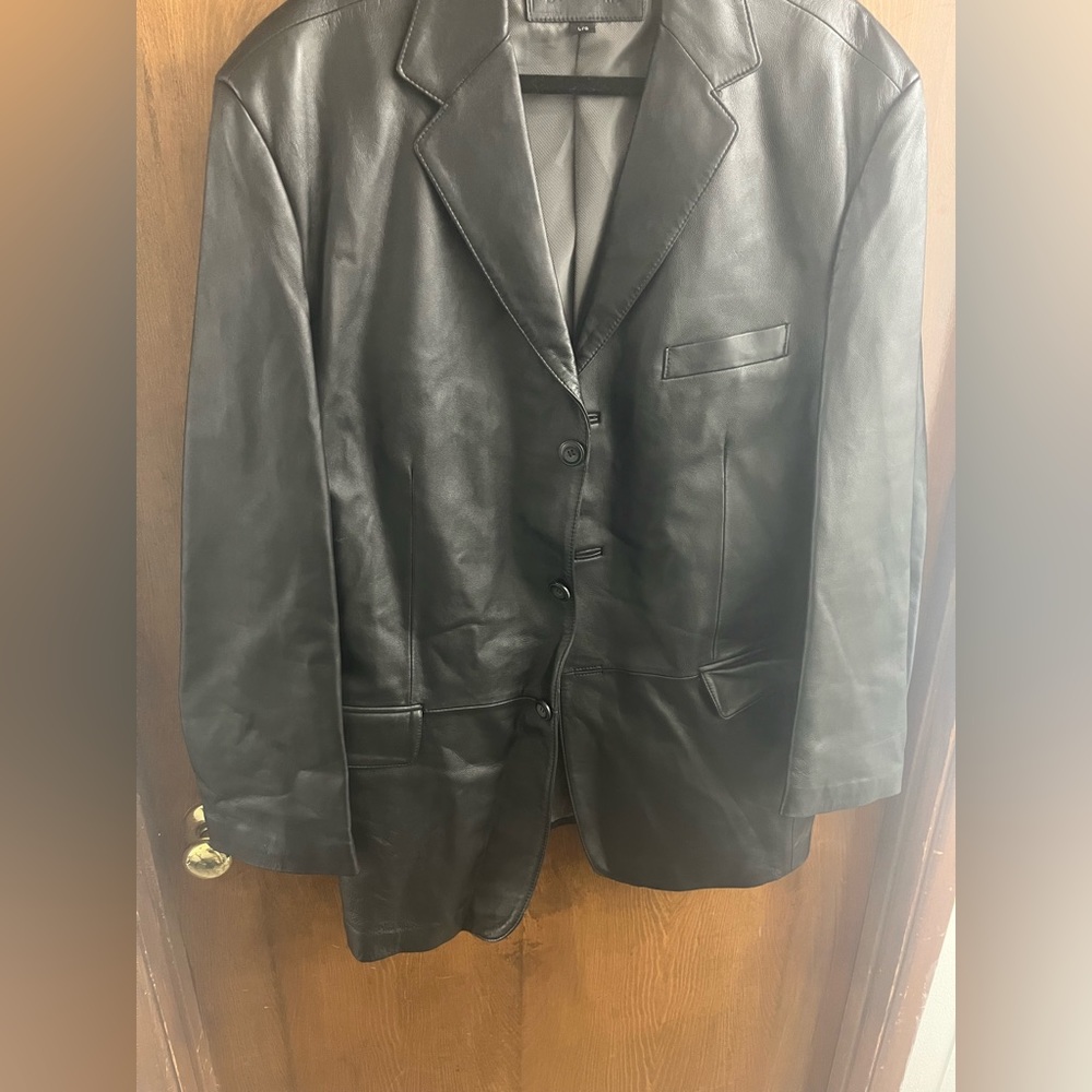 New without Tags Mens Stafford Black Soft Leather Buttoned Blazer Jacket L
